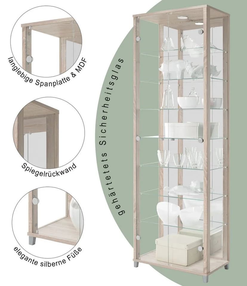 FIF MÖBEL Vitrine OPTIMA Eichefarben Silber 2x Glastür - Bild 3