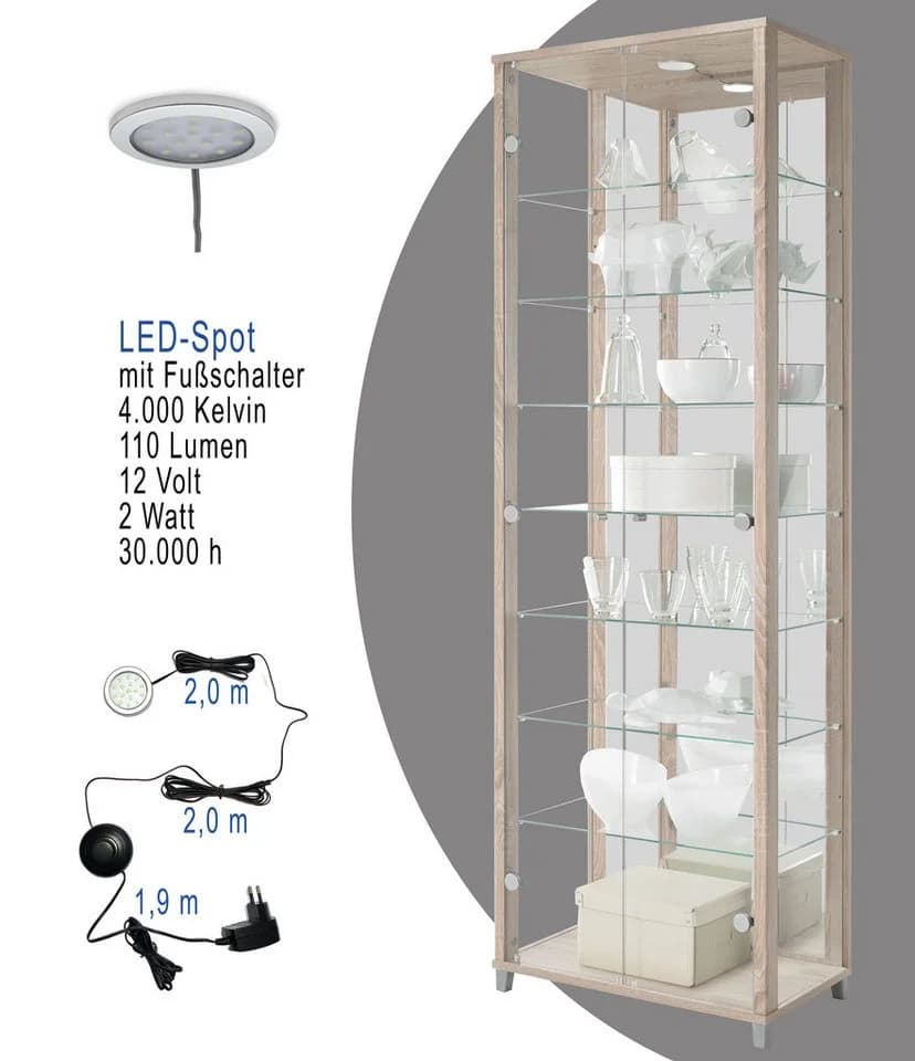 FIF MÖBEL Vitrine OPTIMA Eichefarben Silber 2x Glastür - Bild 4