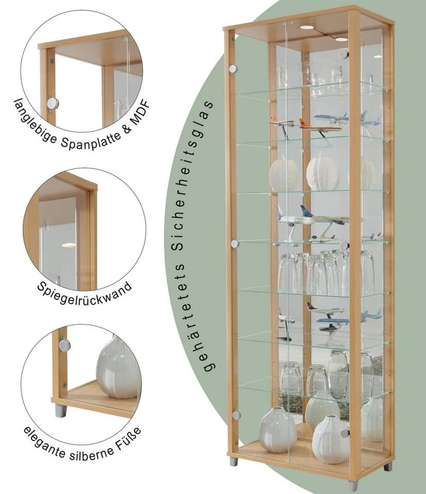 FIF MÖBEL Vitrine OPTIMA Buchefarben 2x Glastür mit Beleuchtung - Bild 3