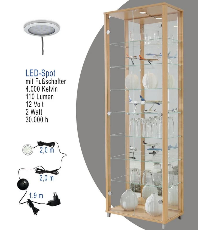 FIF MÖBEL Vitrine OPTIMA Buchefarben 2x Glastür mit Beleuchtung - Bild 4