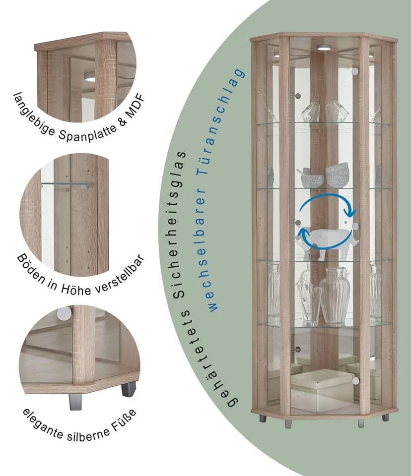 fif möbel Eckvitrine TRIO mit LED-Beleuchtung und Glastür - Bild 3