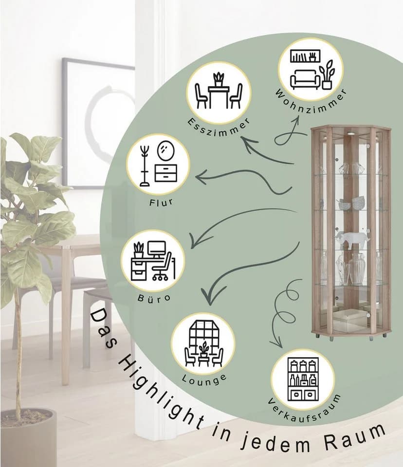 fif möbel Eckvitrine TRIO mit LED-Beleuchtung und Glastür - Bild 4