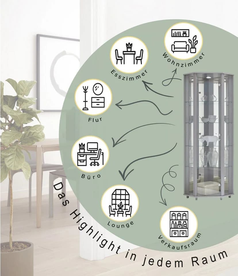 fif möbel Eckvitrine TRIO mit LED-Beleuchtung Silber - Bild 4