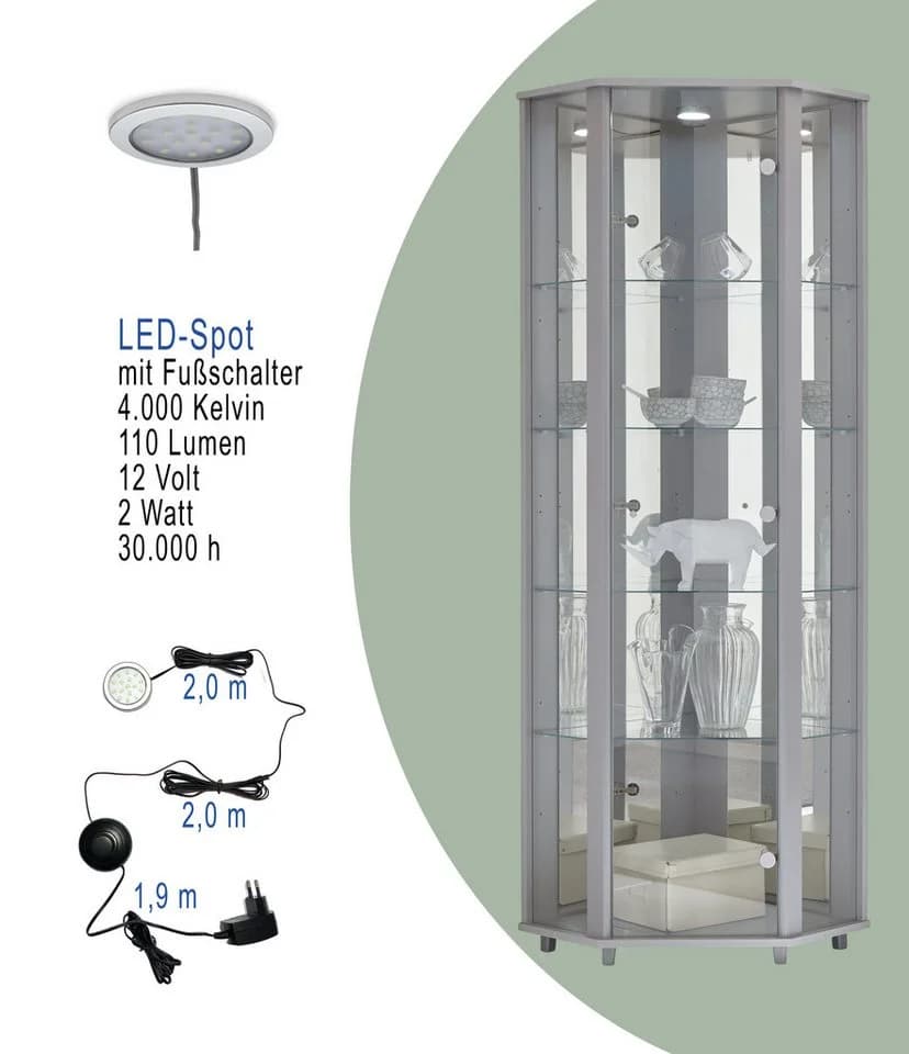 fif möbel Eckvitrine TRIO mit LED-Beleuchtung Silber - Bild 5