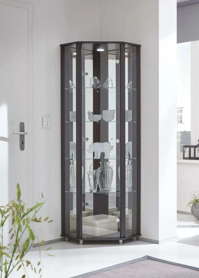 fif möbel Eckvitrine TRIO Schwarz mit LED-Beleuchtung