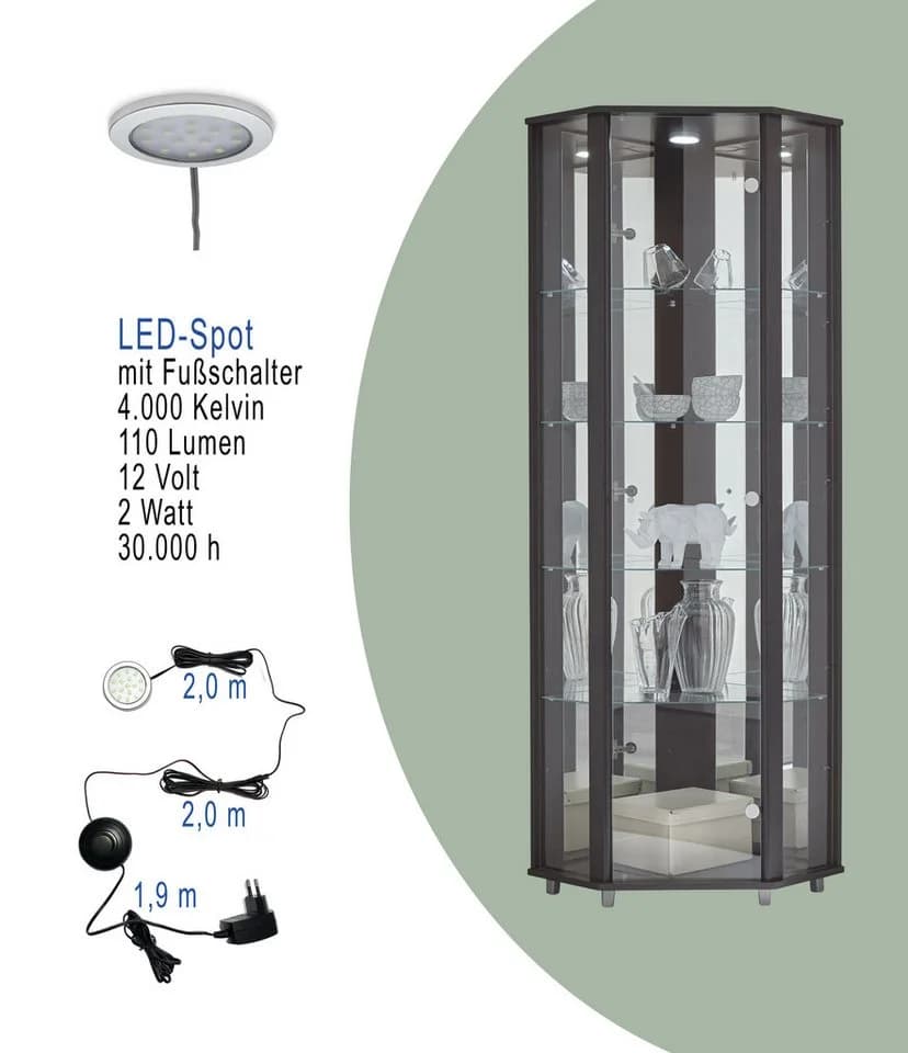 fif möbel Eckvitrine TRIO Schwarz mit LED-Beleuchtung - Bild 5