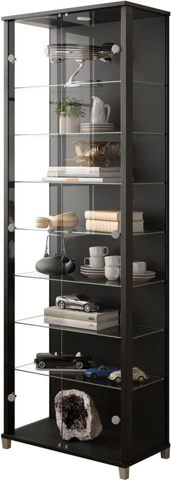 FIF MÖBEL Vitrine Optima Schwarz mit LED und Glasböden - Bild 3