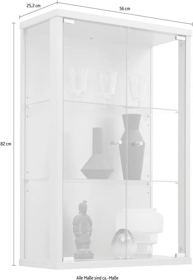FIF MÖBEL Vitrine OPTIMA Silber 2x Glastür Sammlervitrine