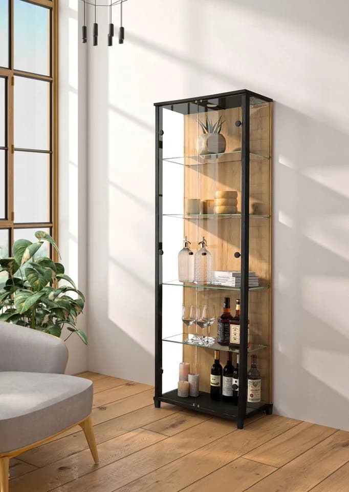 FIF MÖBEL Vitrine OPTIMA Schwarz mit LED-Beleuchtung