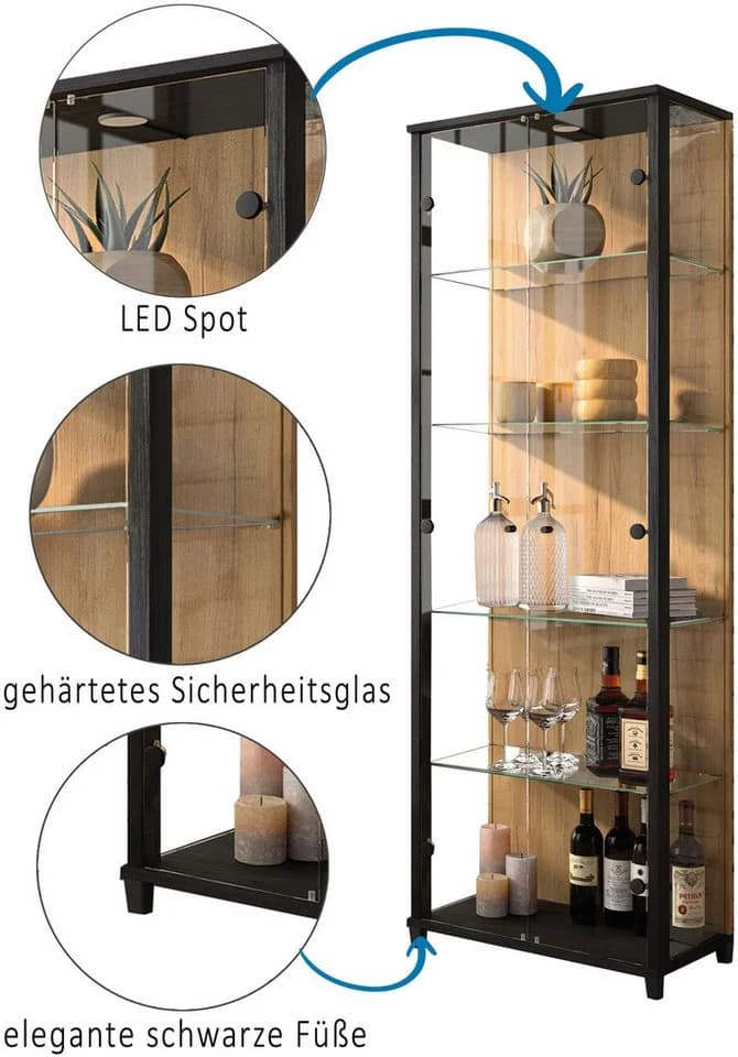 FIF MÖBEL Vitrine OPTIMA Schwarz mit LED-Beleuchtung - Bild 3