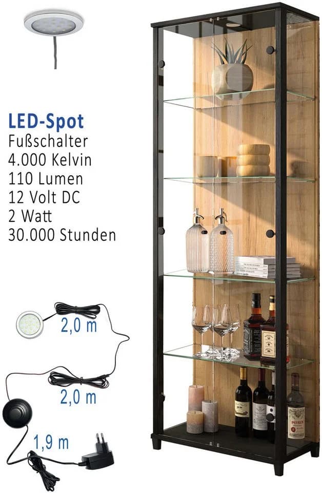 FIF MÖBEL Vitrine OPTIMA Schwarz mit LED-Beleuchtung - Bild 4