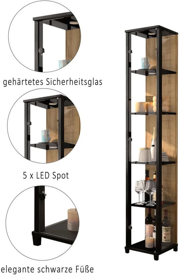 FIF MÖBEL Vitrine OPTIMA Schwarz mit LED-Beleuchtung - Bild 3