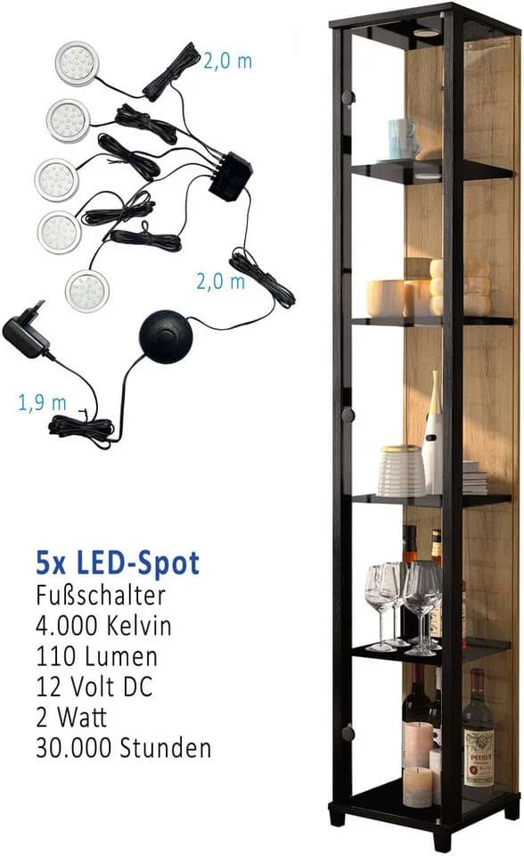FIF MÖBEL Vitrine OPTIMA Schwarz mit LED-Beleuchtung - Bild 4