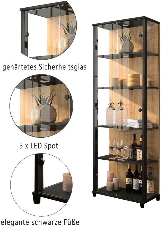 FIF MÖBEL Vitrine OPTIMA Schwarz mit LED-Beleuchtung - Bild 3