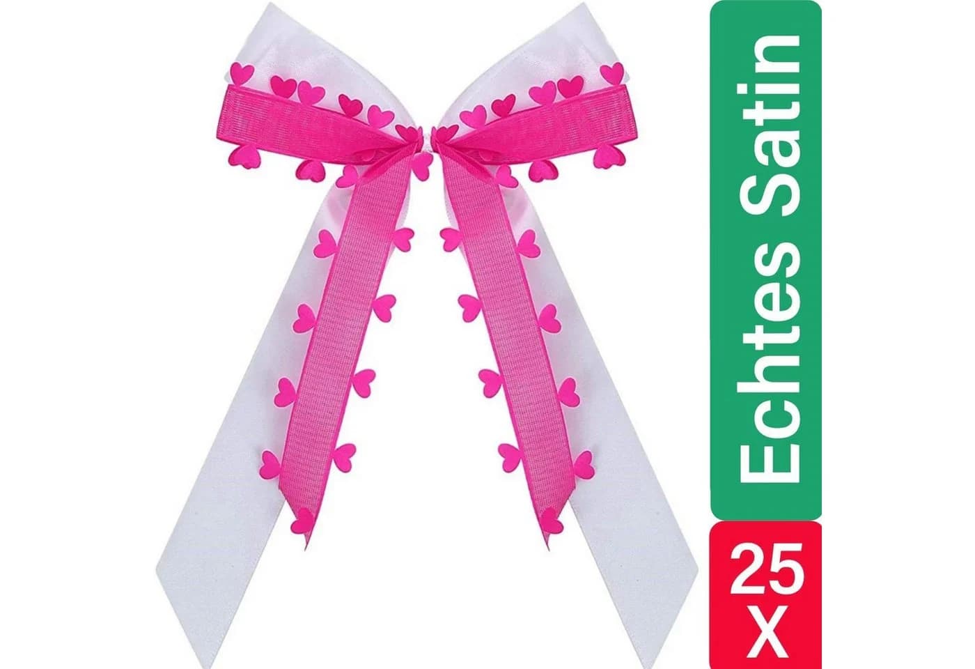 Praknu 25 Antennenschleifen Pink mit Herzen Satin Band Hochzeit Deko - Bild 3