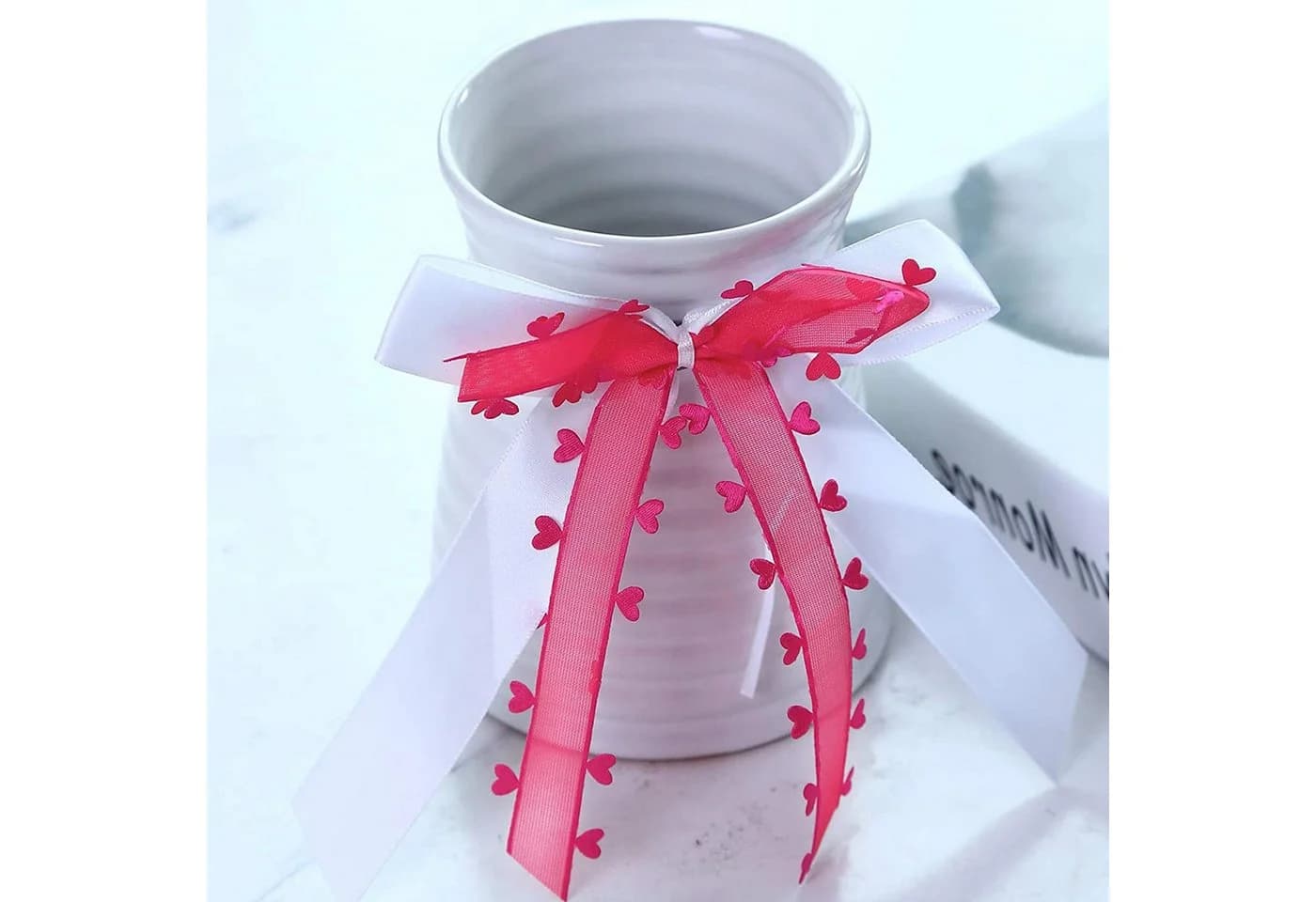 Praknu 25 Antennenschleifen Pink mit Herzen Satin Band Hochzeit Deko - Bild 5