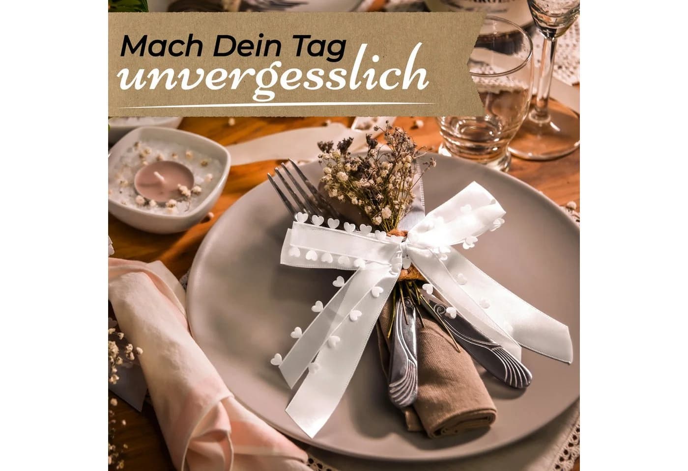 Praknu Dekoobjekt 25 Antennenschleifen Weiß Satinband Hochzeit - Bild 5