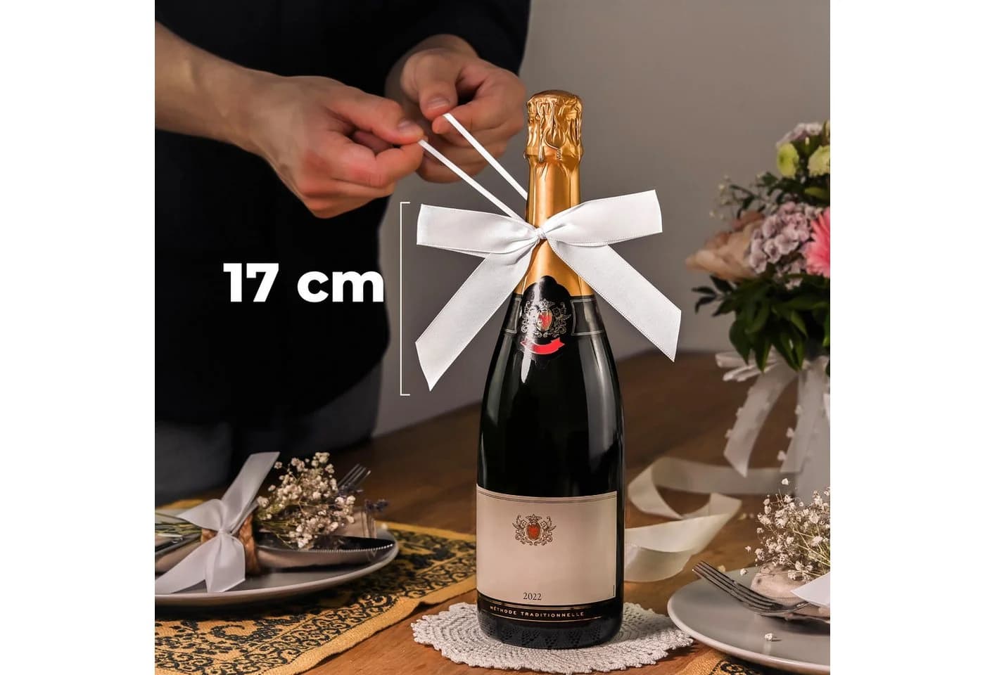 Praknu Antennenschleifen Weiß Set 50 St Satinband Hochzeit Deko - Bild 4