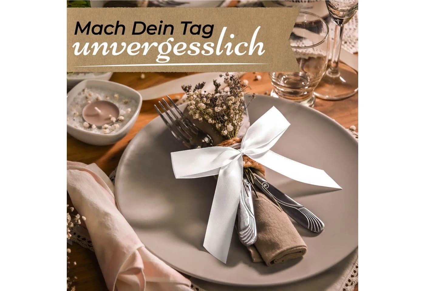 Praknu Antennenschleifen Weiß Set 50 St Satinband Hochzeit Deko - Bild 5