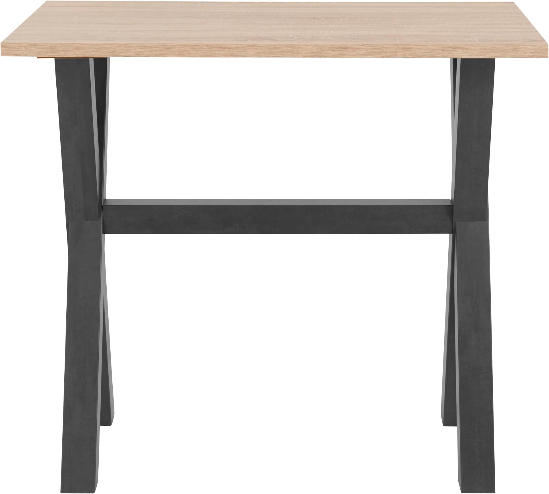 Bartisch im X-Form Gestell Design, schwarzstahl, eichefarben