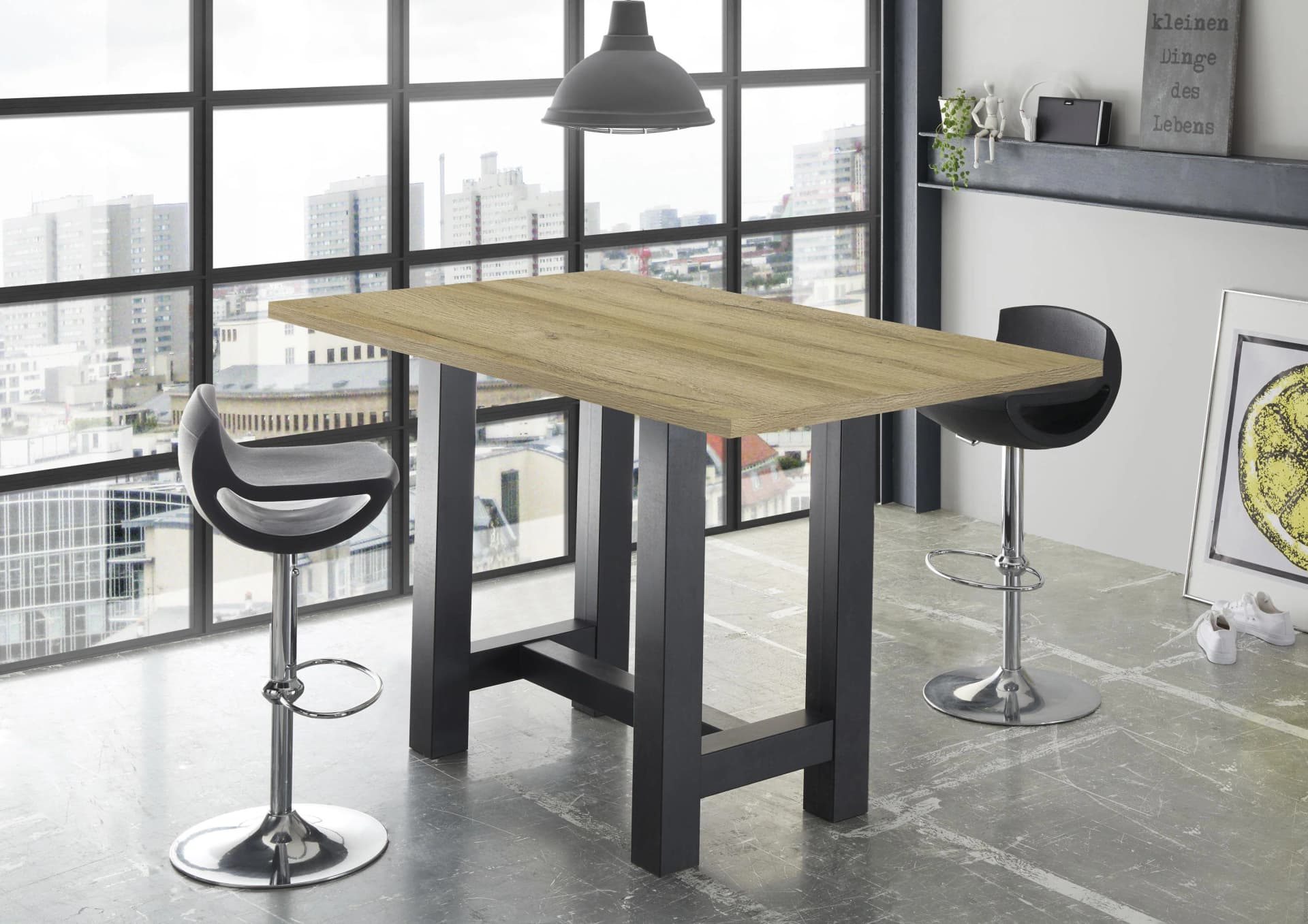 MÄUSBACHER Bartisch Alteichefarben Schwarzstahl 140cm
