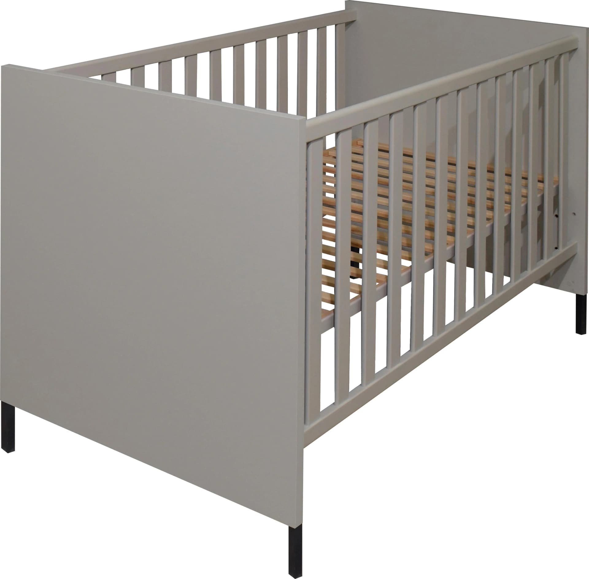 Babybett Mäusbacher Kreidegrau Holzwerkstoff Metallfüße Metallgriffe