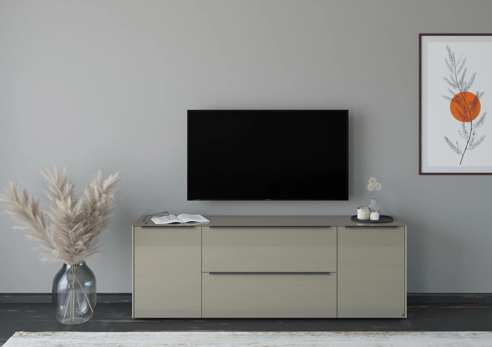 Lowboard Reno taupe matt lack Glas 182cm Set One by Musterring