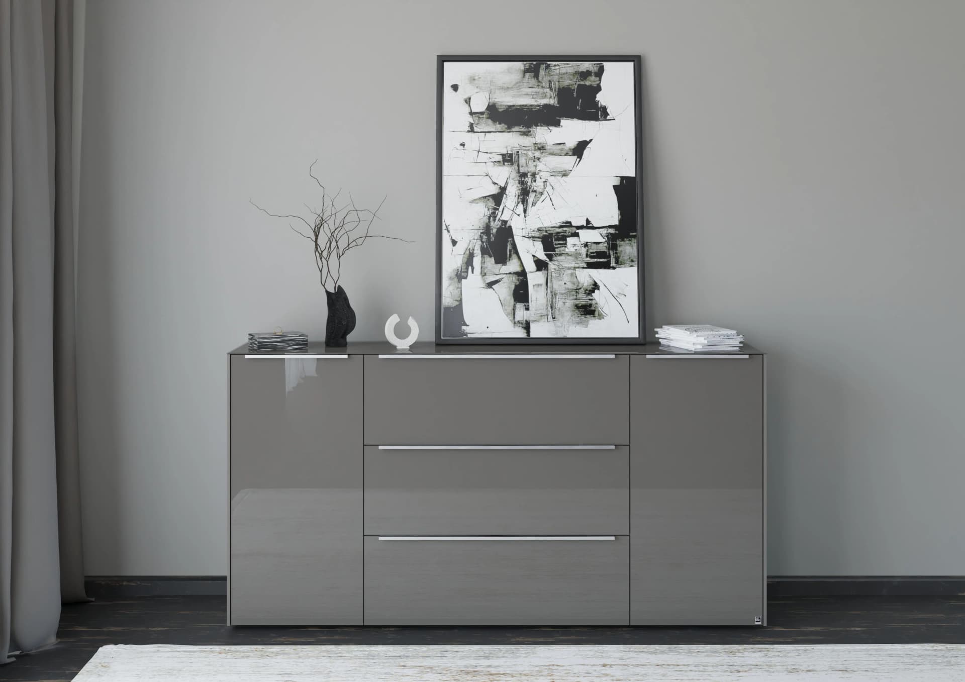 Musterring Reno Sideboard Anthrazit Matt Glas Glanz