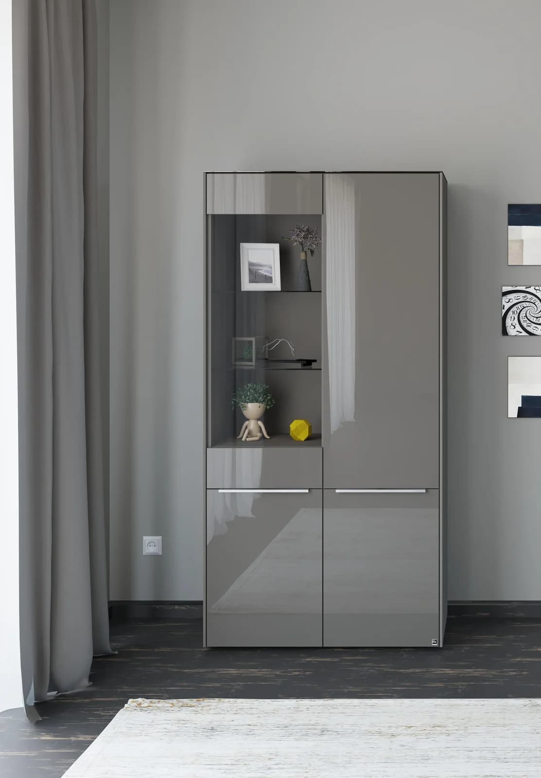 Standvitrine Reno Anthrazit Matt Lack Glas Anthrazit Glanz Set One by Musterring