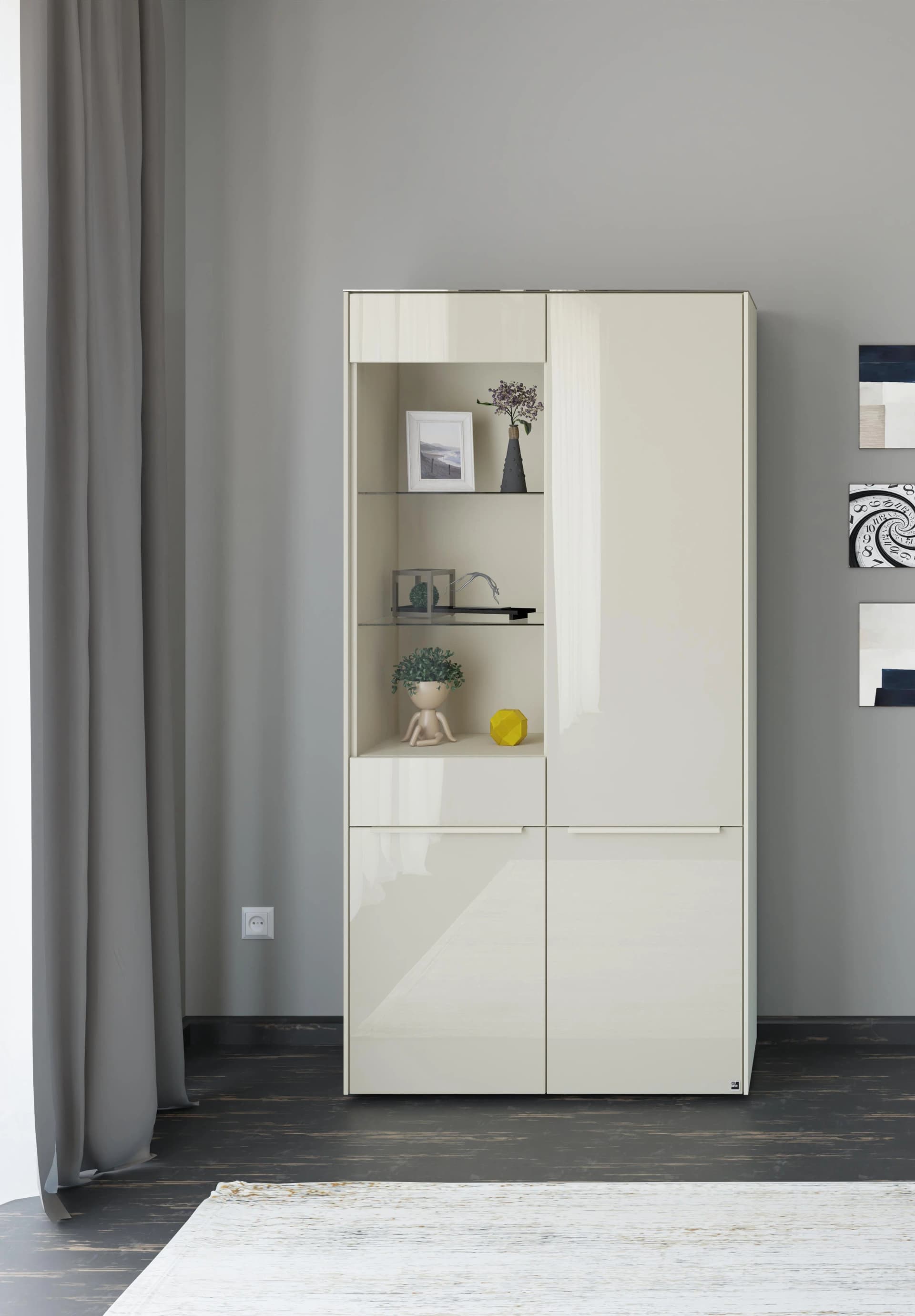 Standvitrine Reno Kaschmir Matt Lack Glas Kaschmir Glanz Set one by Musterring