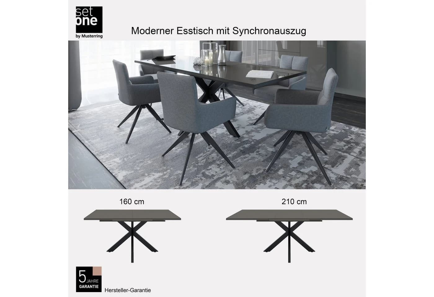 Esstisch Reno Schwarz Anthrazit Glas Set one by Musterring - Bild 5