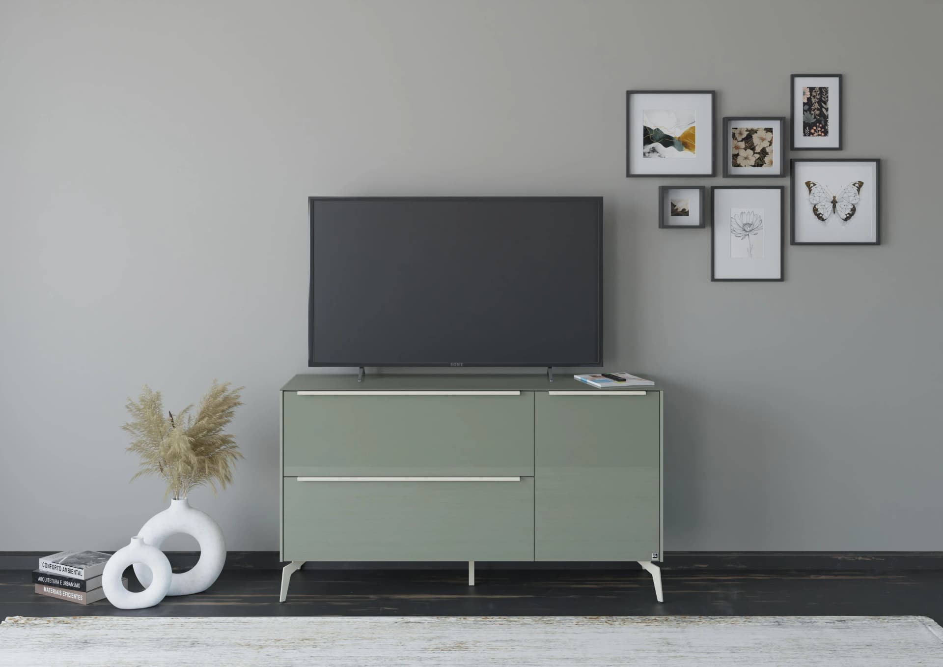Lowboard Reno olivgrün Glas Set One by Musterring