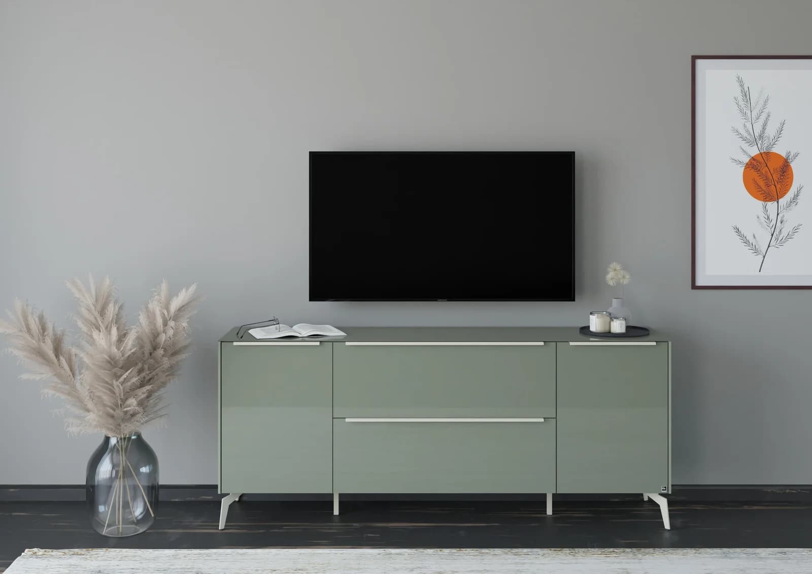 Lowboard Reno Olivgrün Glas Set One by Musterring