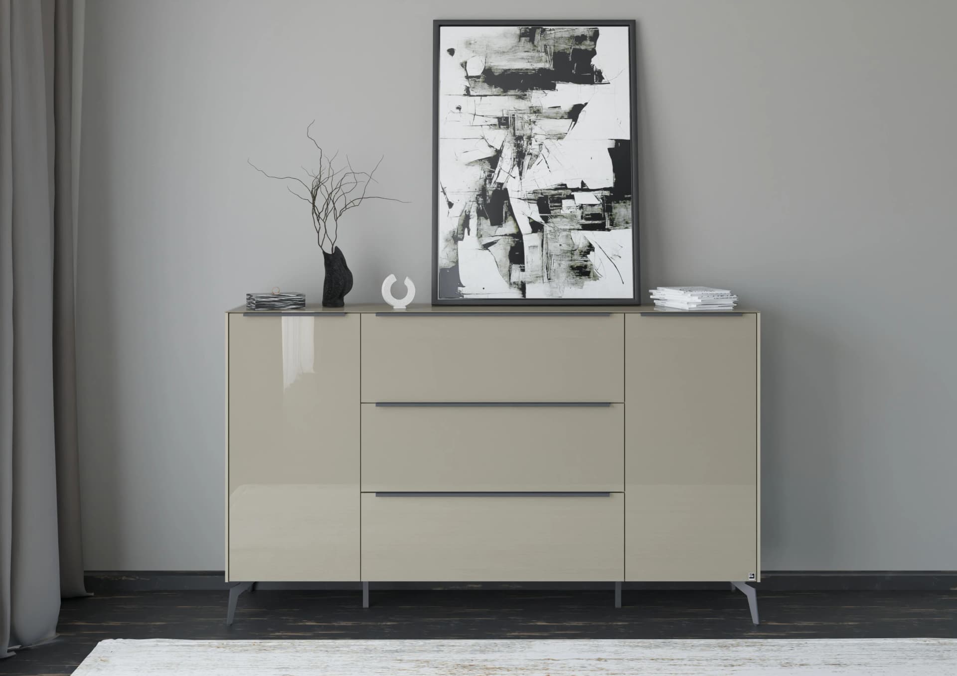 Musterring Sideboard Reno Taupe Matt Lack Glas Taupe Glanz