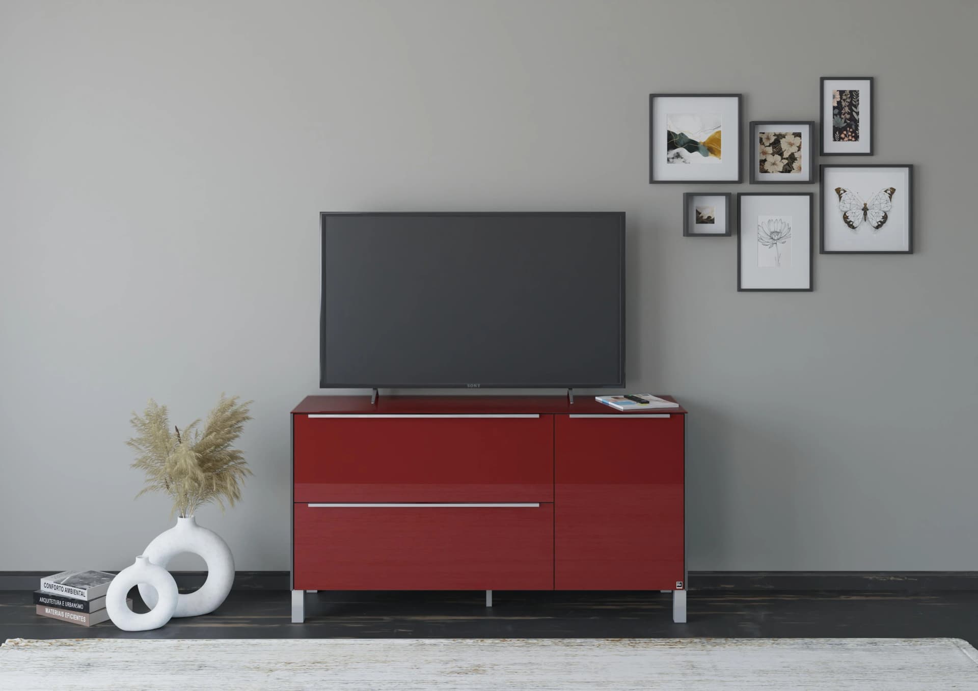 Lowboard Reno Set One by Musterring Graphit Schwarz Glas Bordeauxrot
