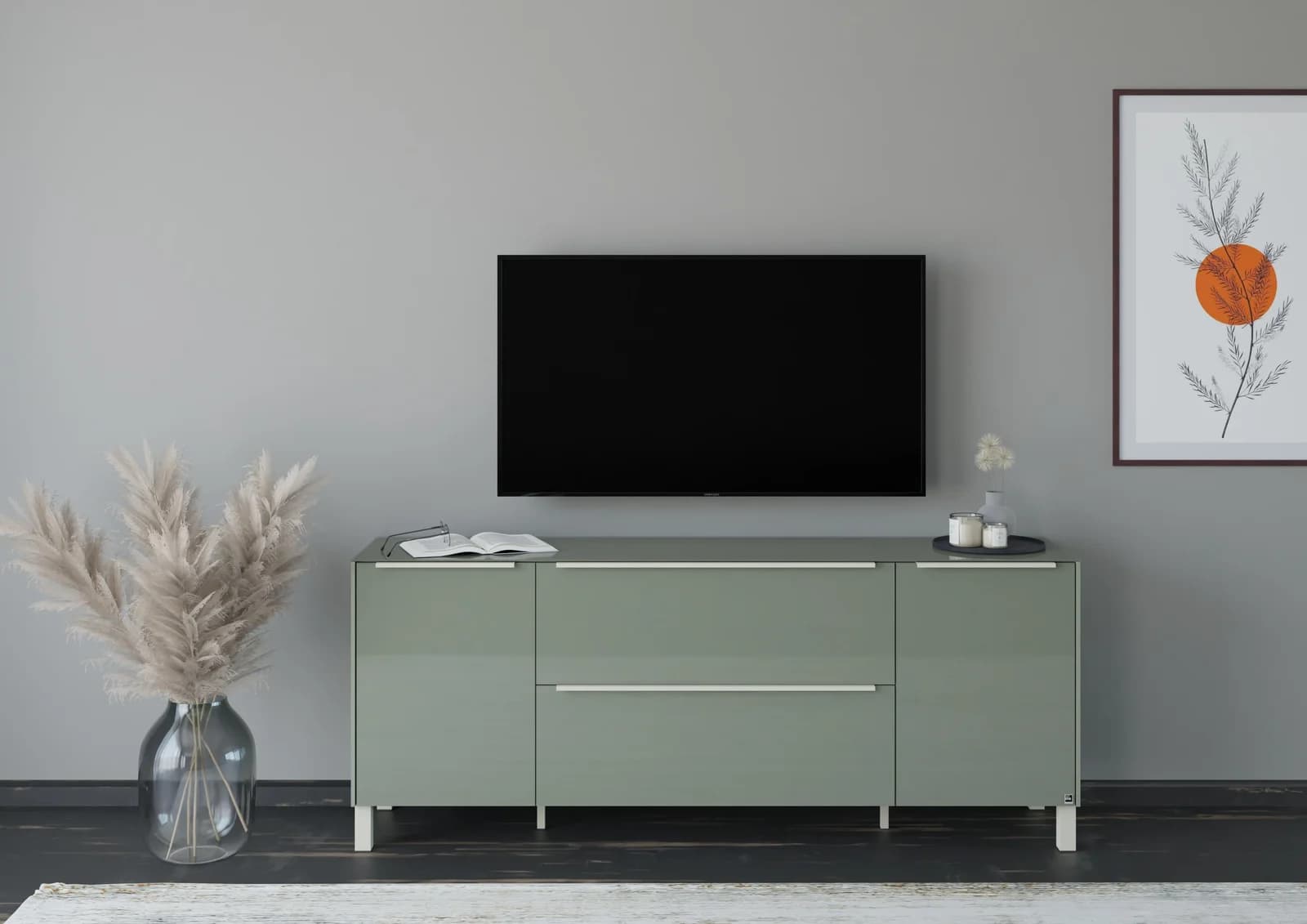 Lowboard Reno Olivgrün Glas Set One by Musterring