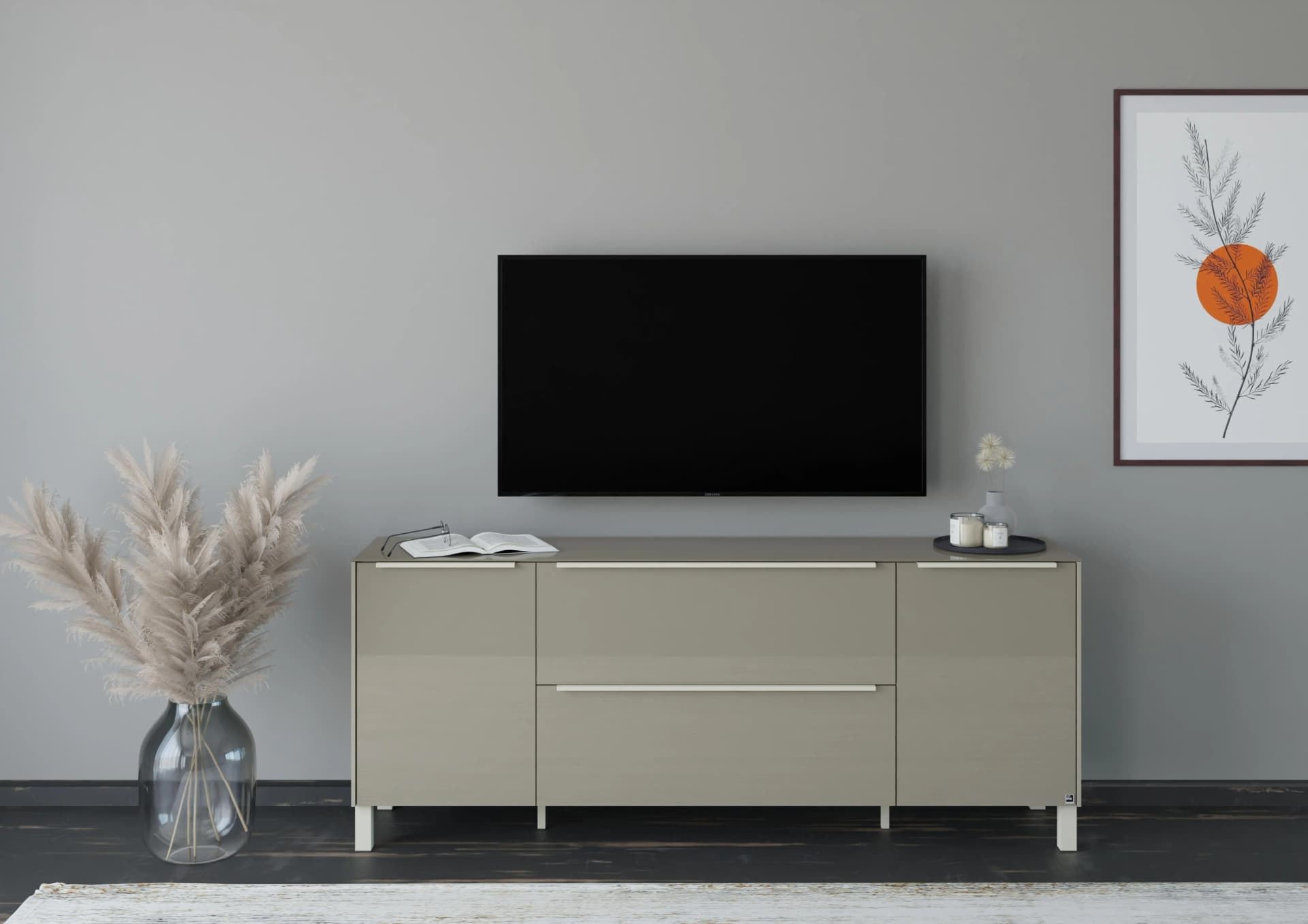 Lowboard Reno taupe matt Glas 182 cm Musterring