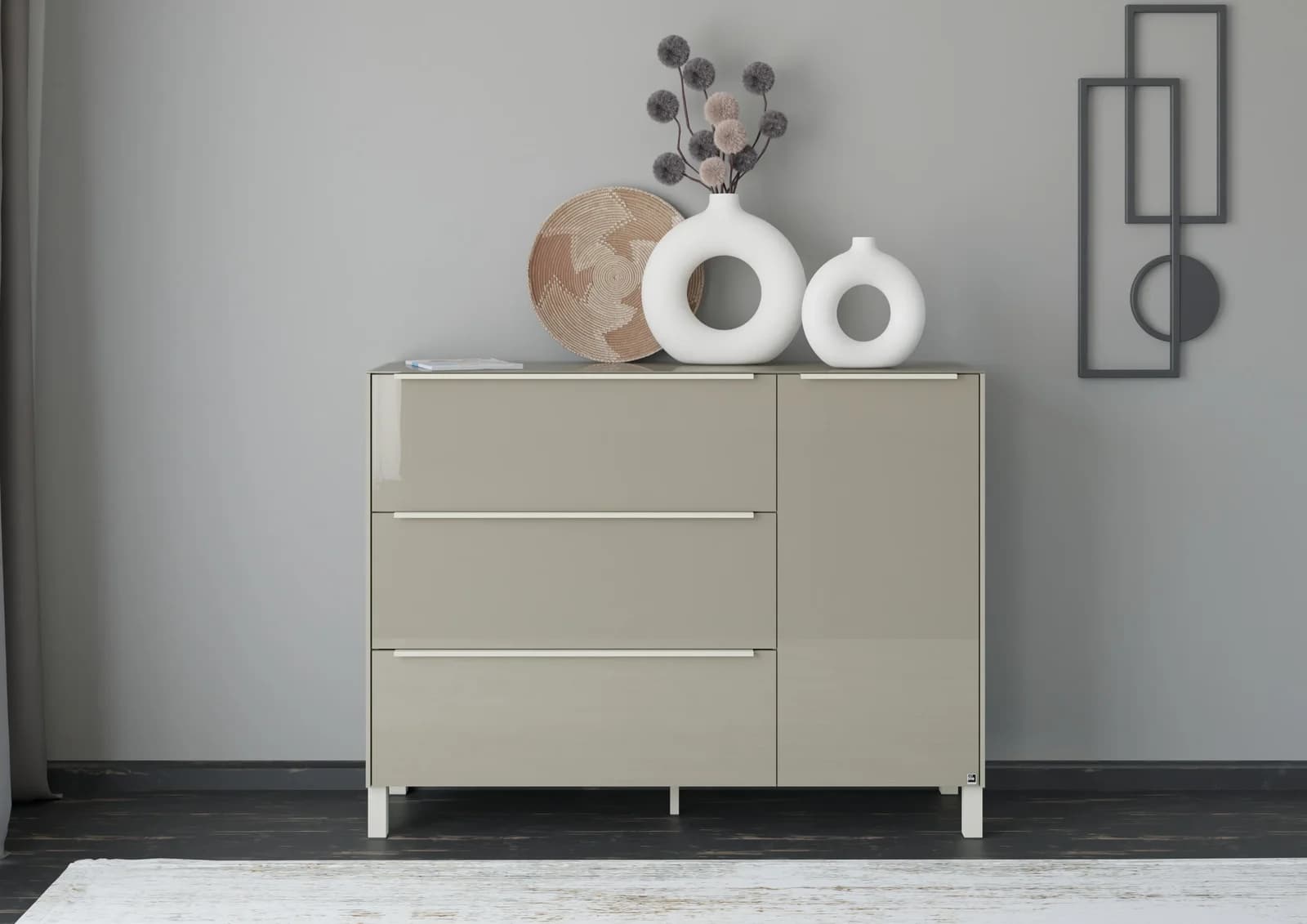 Musterring Reno Sideboard Taupe Matt Lack Glas Glanz