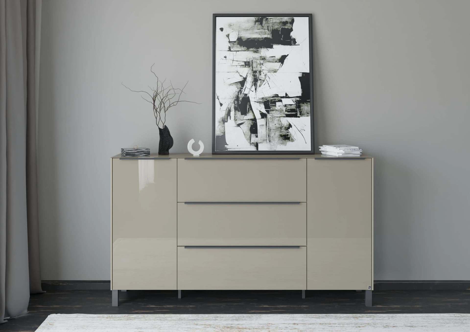 Sideboard Reno Taupe Matt Lack Glas Taupe Glanz Set one by Musterring