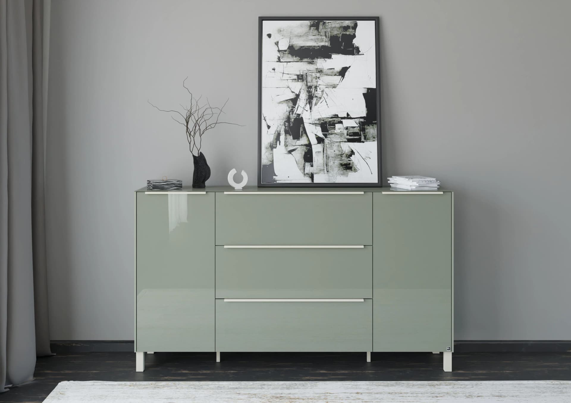 Sideboard Reno Olivgrün Matt Lack Glas Musterring