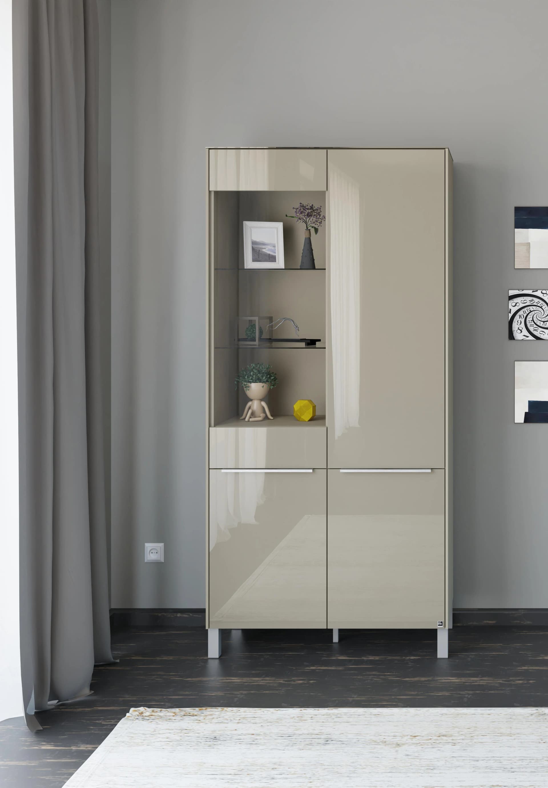 Standvitrine Reno Taupe Matt Lack Glas Taupe Glanz Set One by Musterring
