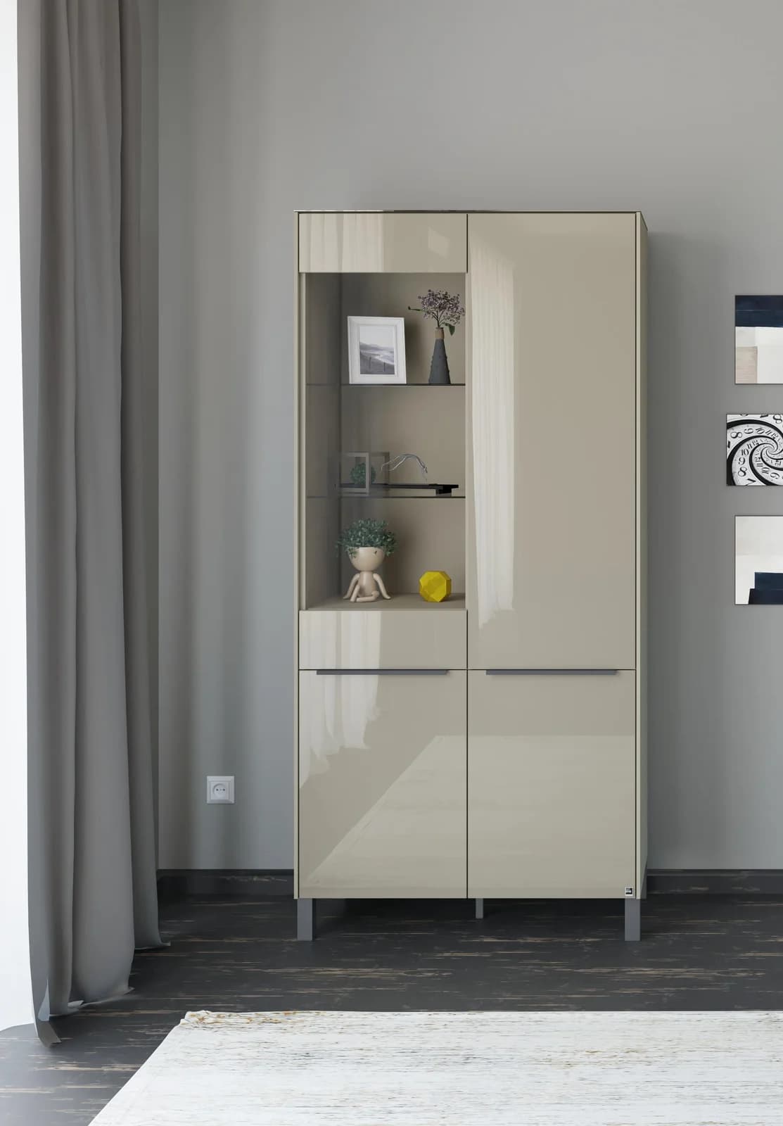 Standvitrine Reno Taupe Matt Lack Glas Taupe Glanz Set One by Musterring