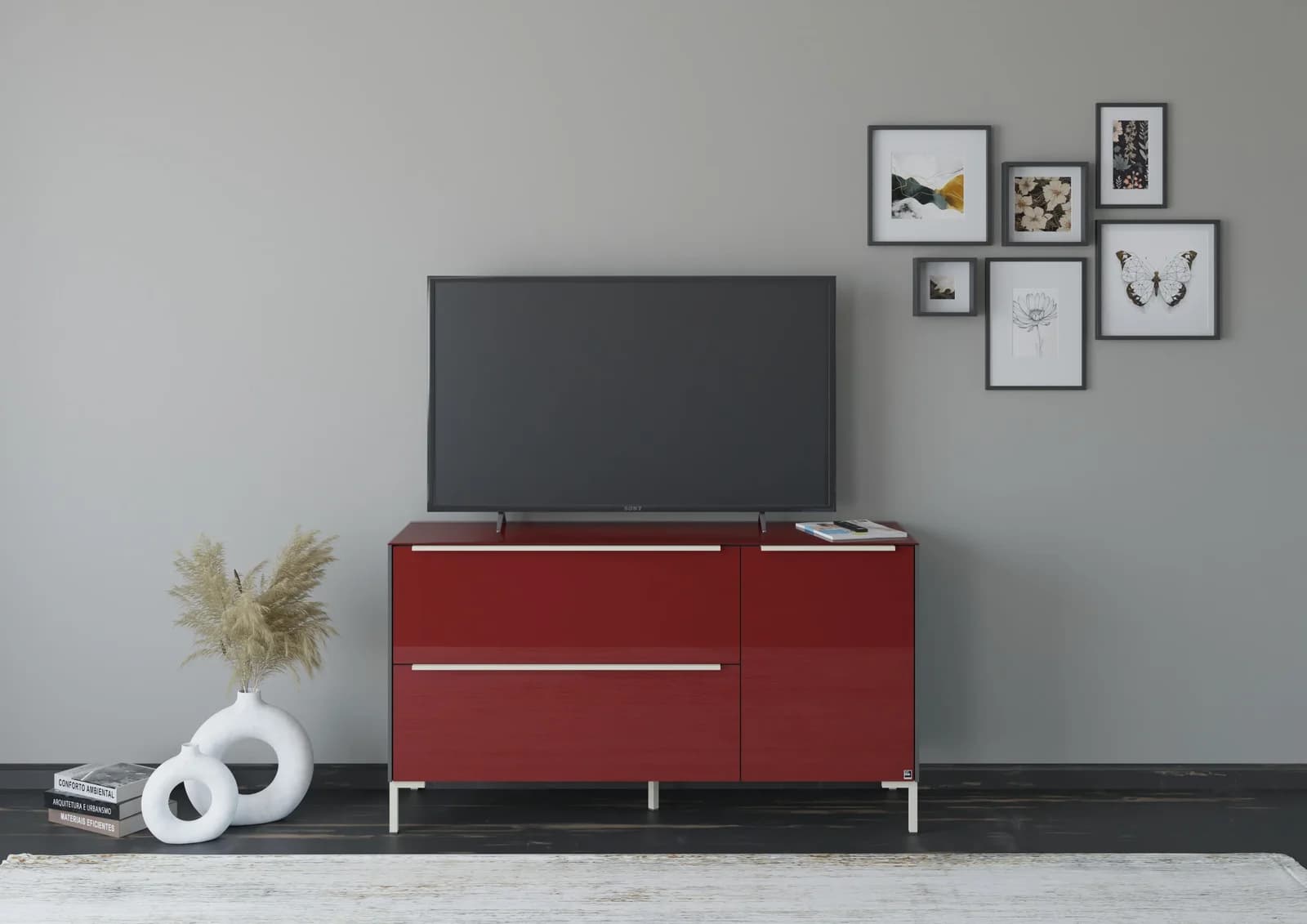 Lowboard Reno Set One by Musterring Graphit Schwarz Glas Bordeauxrot