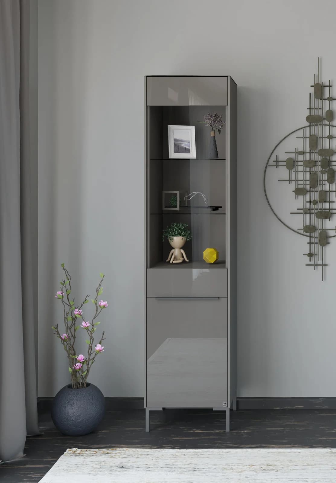 Standvitrine Reno Anthrazit Matt Lack Glas Anthrazit Glanz Set One by Musterring