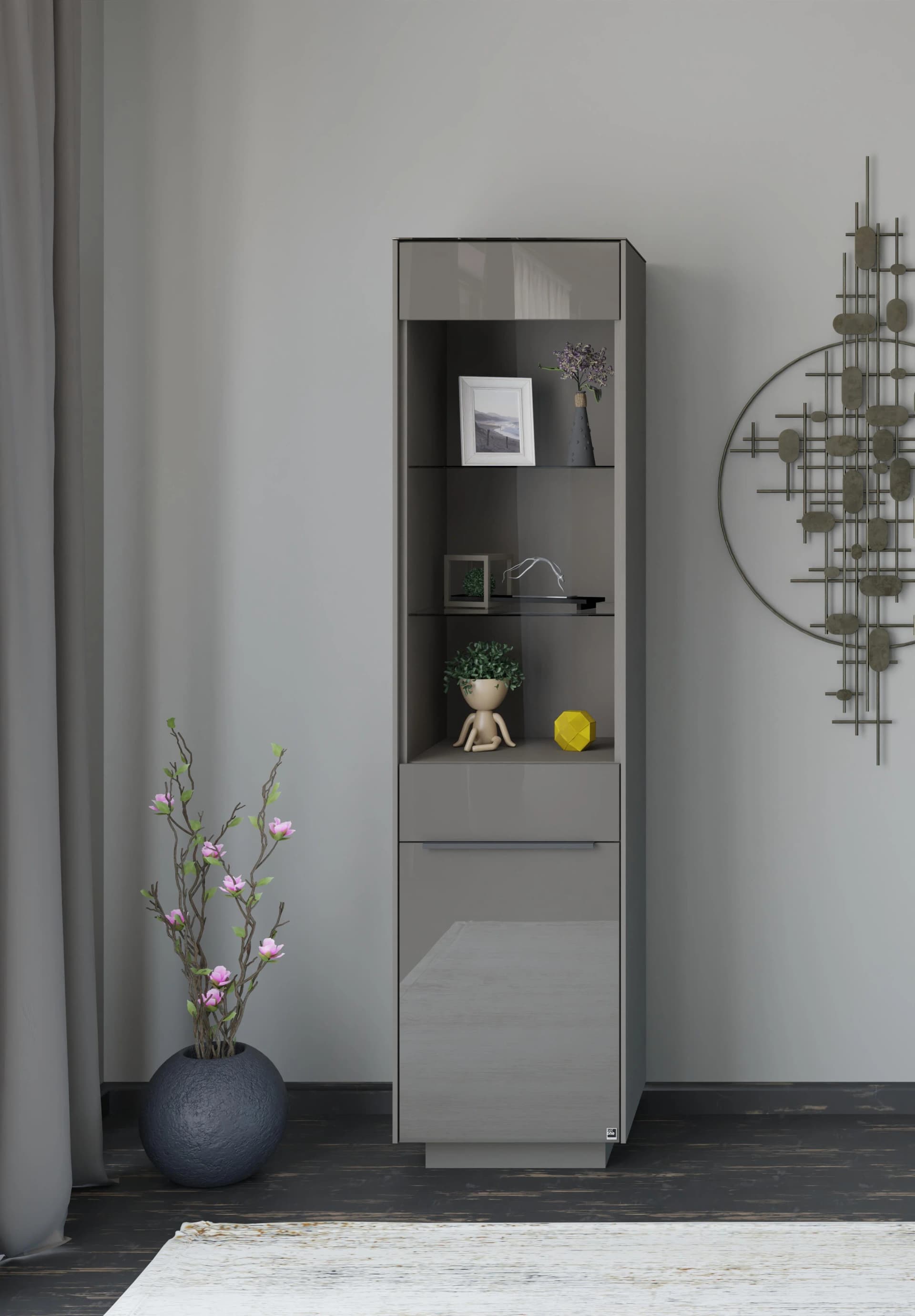 Standvitrine Reno Anthrazit Matt Lack Glas Anthrazit Glanz Set One by Musterring