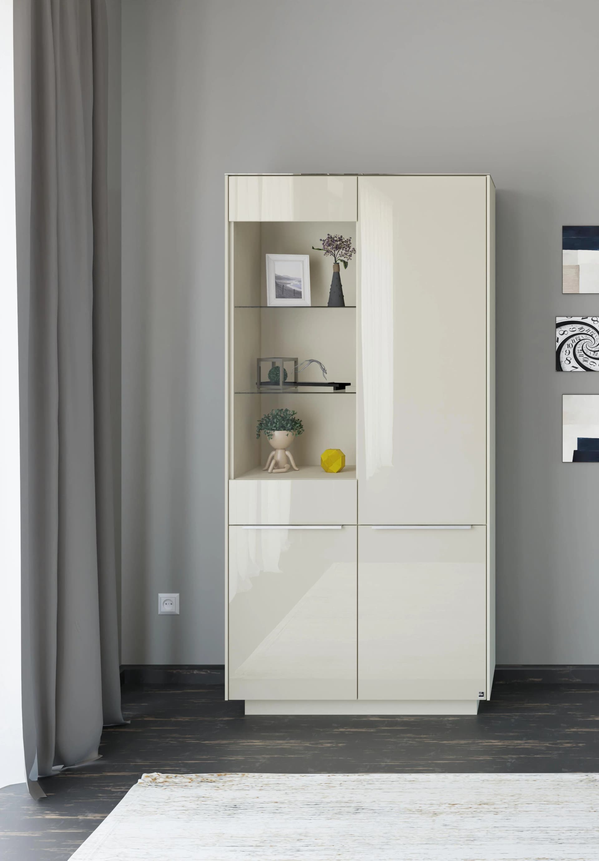 Standvitrine Reno Kaschmir Matt Lack Glas Kaschmir Glanz Set One by Musterring