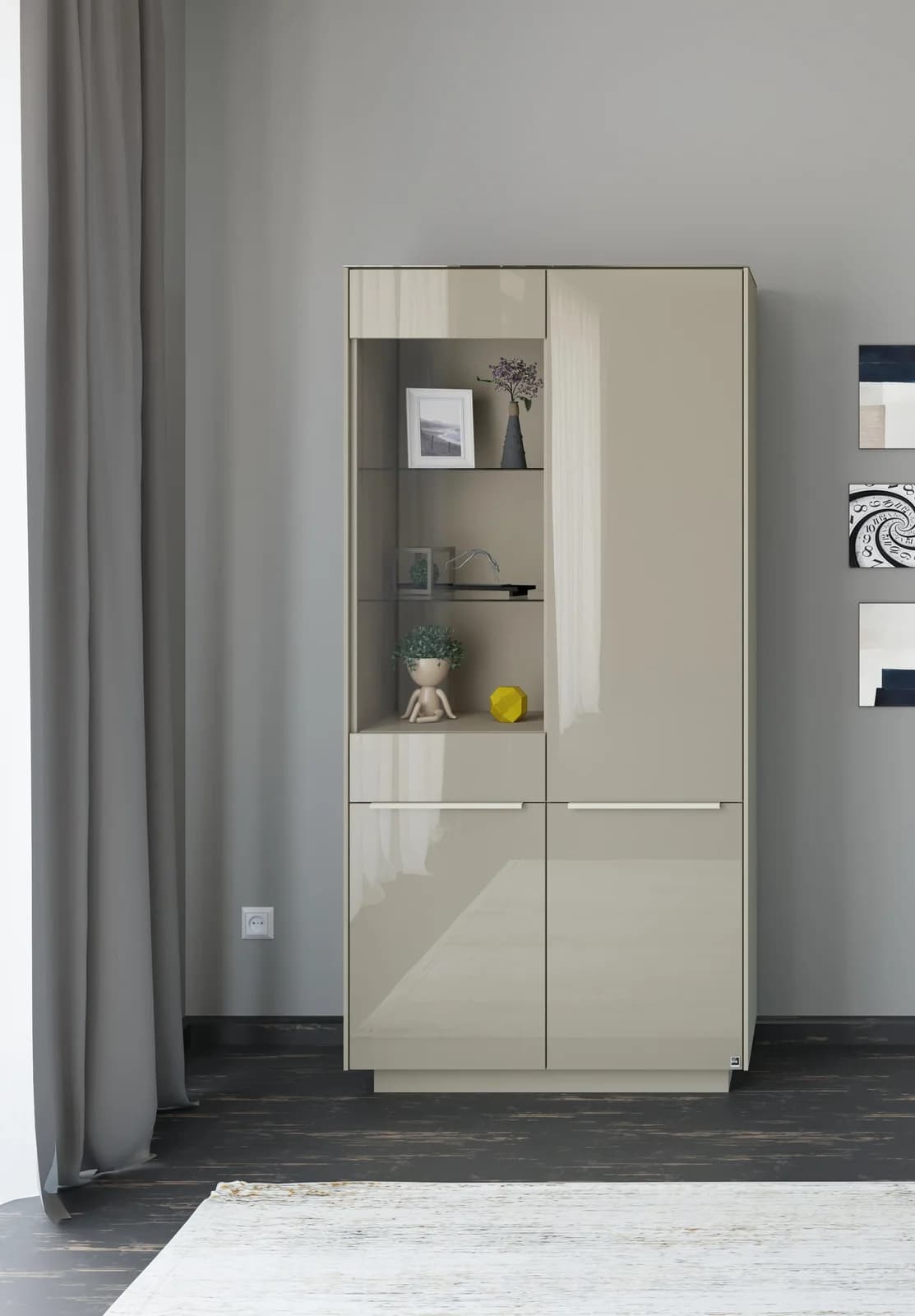 Standvitrine Reno Taupe Matt Lack Glas Taupe Glanz Set One by Musterring