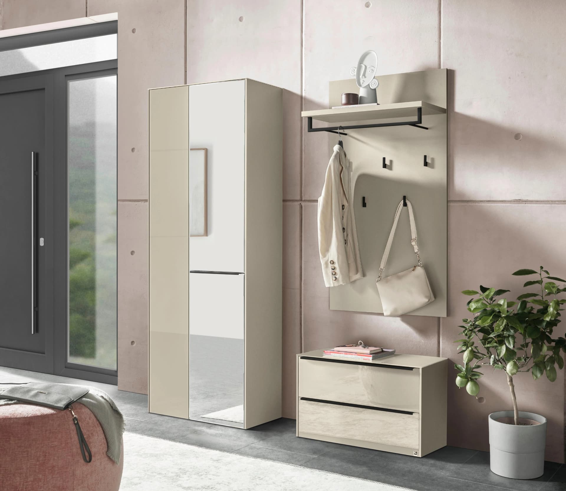 Garderobenschrank Modern Kaschmir Glas 72x188x32cm