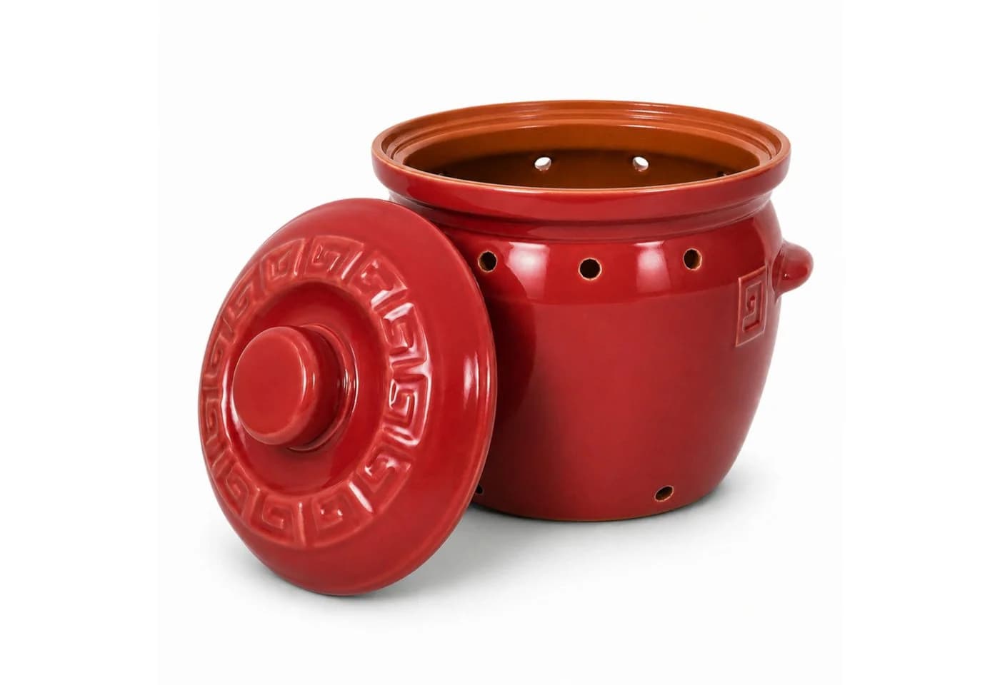KERAZO Vorratsdose 6,5 Liter Kartoffeltopf Steingut rot - Bild 3