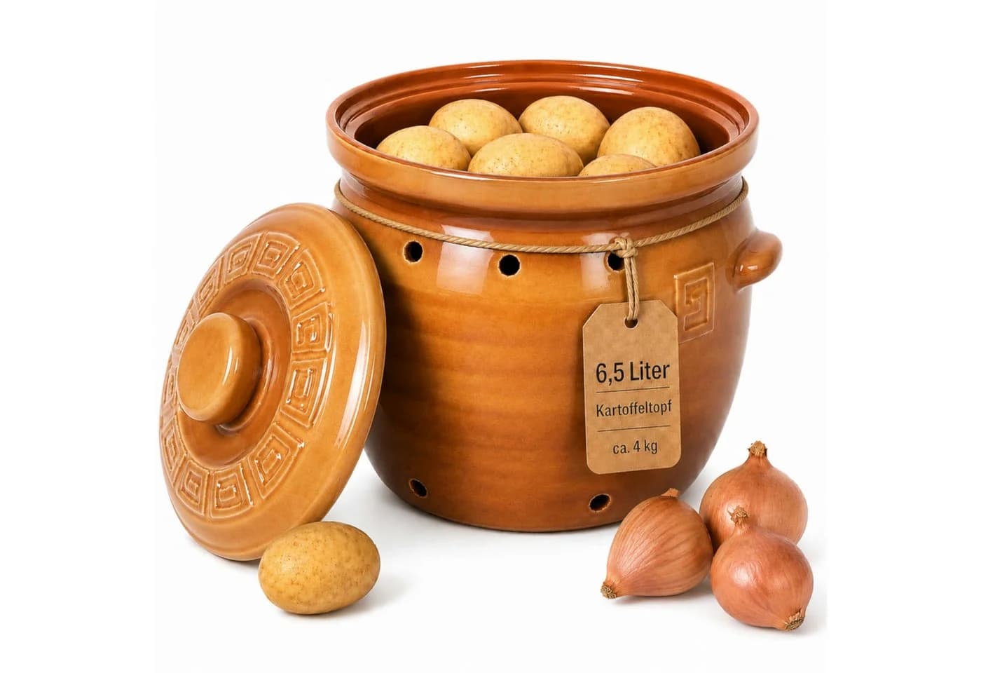 KERAZO Vorratsdose 6,5 Liter Kartoffeltopf Steingut braun - Bild 2